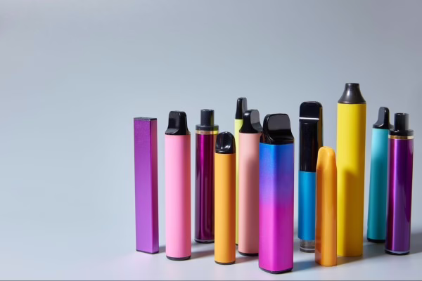 Botol Liquid vape berwarna-warni dengan varian buah yang menarik